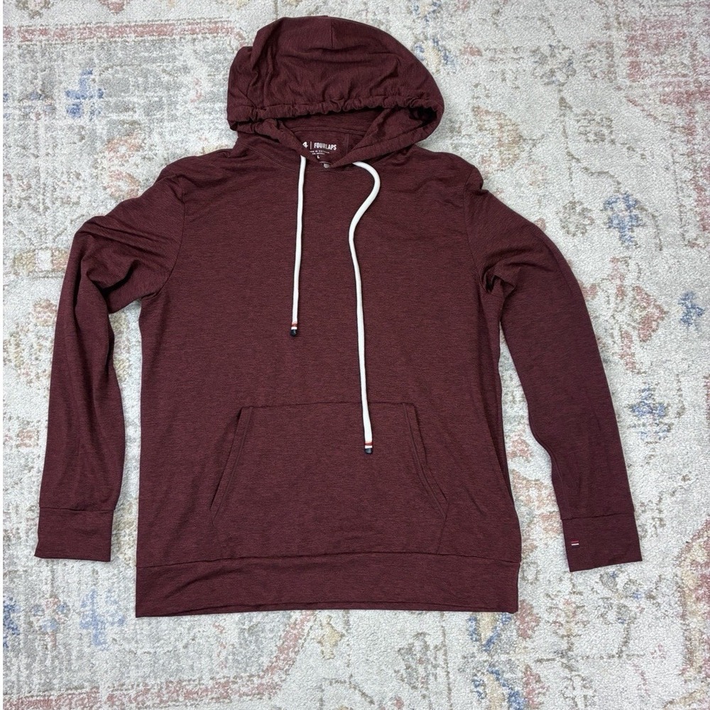 Fourlaps Men Burgundy Rush Pullover Hoodie Lightweight Activewear Size L